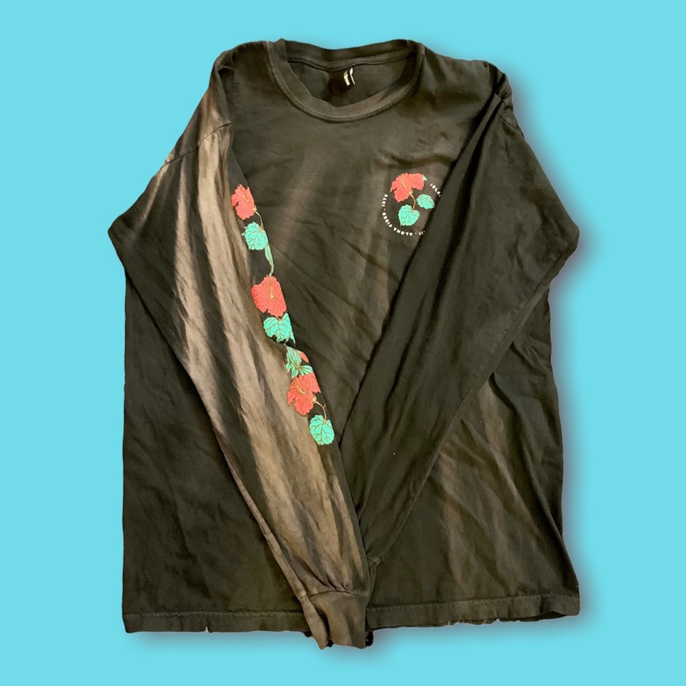 Island Snow Long Sleeved Bleached Skater Tee- Hibiscus Decals